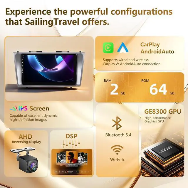 Alt view image 3 of 6 - 5G WiFi(6) Car Radio for Toyota Camry 2006-2011, Android13/Wireless CarPlay/Android Auto/Touch Screen/GPS Navigation/Bluetooth/FM/HD Backup Camera (2Ram+64Rom)
