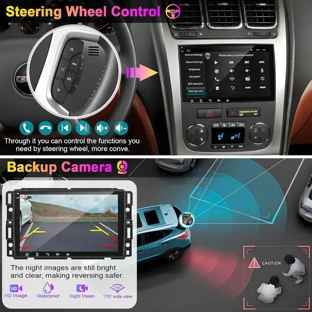 Alt view image 4 of 6 - 4G+64G Car Radio for 2007-2012 Chevrolet Chevy Silverado Impala, GMC Sierra Acadia Enclave Yukon, Buick 8" IPS Touch Screen Car Stereo with GPS Wireless CarPlay/Android Auto, Backup Camera/DSP/SWC