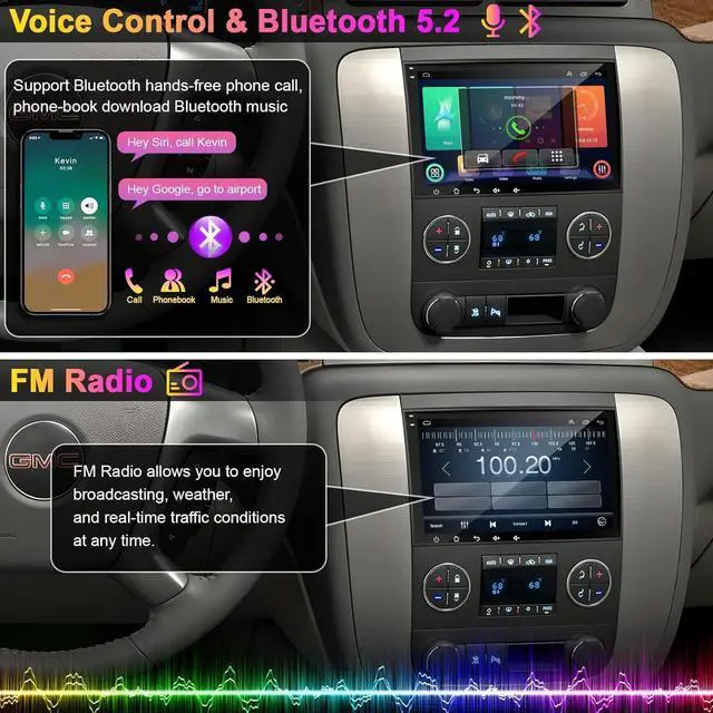 Alt view image 5 of 6 - 4G+64G Car Radio for 2007-2012 Chevrolet Chevy Silverado Impala, GMC Sierra Acadia Enclave Yukon, Buick 8" IPS Touch Screen Car Stereo with GPS Wireless CarPlay/Android Auto, Backup Camera/DSP/SWC