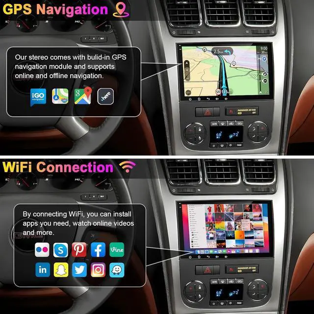 Alt view image 6 of 6 - 4G+64G Car Radio for 2007-2012 Chevrolet Chevy Silverado Impala, GMC Sierra Acadia Enclave Yukon, Buick 8" IPS Touch Screen Car Stereo with GPS Wireless CarPlay/Android Auto, Backup Camera/DSP/SWC