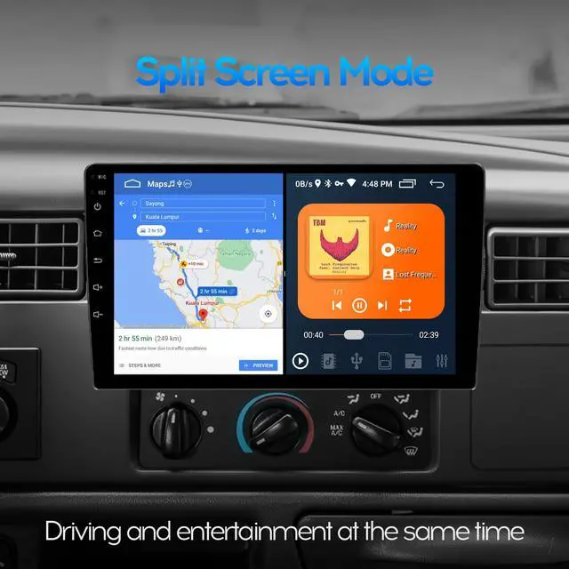 Alt view image 6 of 6 - 9" IPS Full Touch 4Core 2+32G Double Din Car Radio Audio Video Stereo Receivers with Wireless CarPlay Android Auto Backup Camera BT Split Screen WiFi SWC PIP DSP GPS Navigation