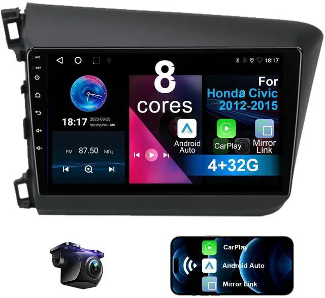 Main image of Upgraded Android 14 8 Core Car Radio Stereo for Honda Civic 2012 2013 2014 2015 with Wireless Carplay&Android Auto 4+32G 9" HD Touchscreen, AM/FM/RDS, Backup Camera, SWC