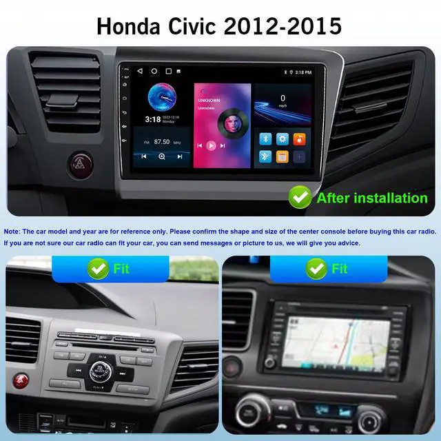 Alt view image 2 of 6 - Upgraded Android 14 8 Core Car Radio Stereo for Honda Civic 2012 2013 2014 2015 with Wireless Carplay&Android Auto 4+32G 9" HD Touchscreen, AM/FM/RDS, Backup Camera, SWC
