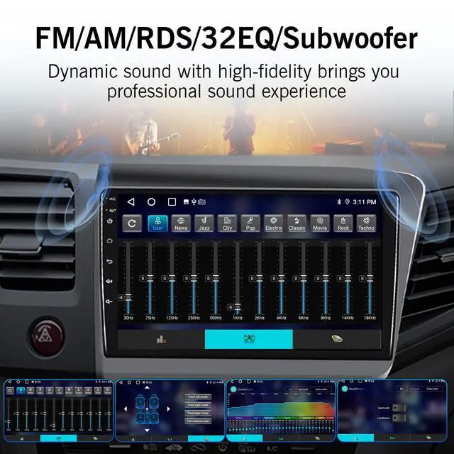 Alt view image 6 of 6 - Upgraded Android 14 8 Core Car Radio Stereo for Honda Civic 2012 2013 2014 2015 with Wireless Carplay&Android Auto 4+32G 9" HD Touchscreen, AM/FM/RDS, Backup Camera, SWC