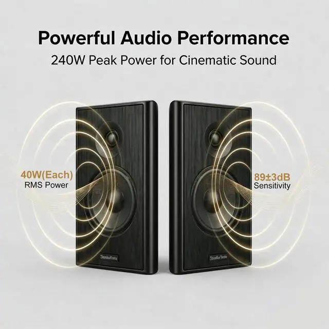 Alt view image 3 of 6 - Ultra Slim 5.25 Inch 240W Wall Mount Speakers, 8 Ohm Passive Home Theater Indoor Speakers for Bedroom, Kitchen, Living Room,Black(Pair)