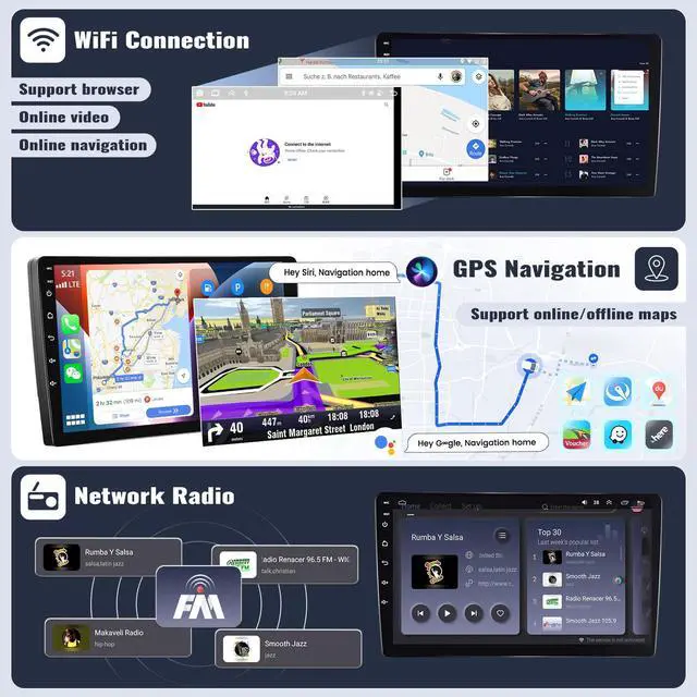 Alt view image 6 of 6 - 4G+64G Android 13 Car Stereo for Lexus ES250 ES300 ES330 2001-2006 9 Inch Touch Screen with CarPlay Android Auto Bluetooth Weather Forecast 59UI GPS Navigation WiFi Network Radio