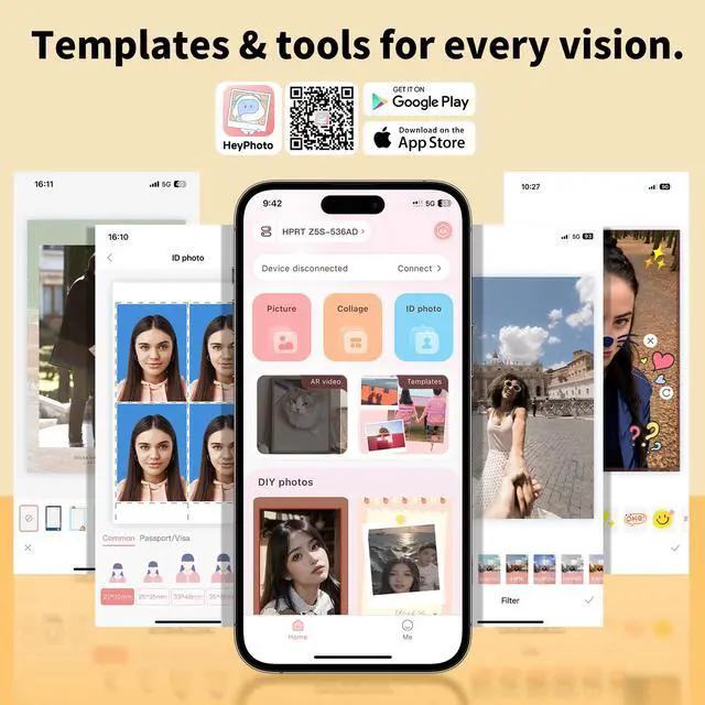Alt view image 6 of 6 - Z5S Instant Camera & Photo Printer 2-in-1, Bluetooth Portable Printer for Kids Adults iOS Android, 3 Pass Dye Sublimation, 2.1x3.4 Print (Yellow),Includes 10 Sheets of Initial Photo Paper