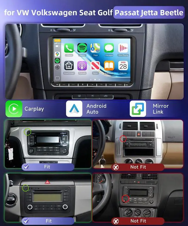 Alt view image 2 of 6 - 9-Inch 4G+64G Radio for VW Volkswagen Jetta Golf Passat Tiguan Beetle Radio Car Stereo with Wireless Carplay Android Auto,5.0 Bluetooth 32EQ,1280x720P IPS Touch Screen,FM/RDS GPS WiFi HD Backup Camera