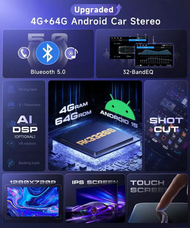 Alt view image 3 of 6 - 9-Inch 4G+64G Radio for VW Volkswagen Jetta Golf Passat Tiguan Beetle Radio Car Stereo with Wireless Carplay Android Auto,5.0 Bluetooth 32EQ,1280x720P IPS Touch Screen,FM/RDS GPS WiFi HD Backup Camera
