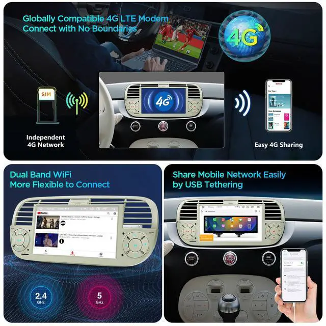Alt view image 3 of 6 - for Fiat 500 (2007-2015) Touch Screen Radio, 7 Inch Android 13 Car Stereo for Fiat 500 Replacement Bluetooth Head Unit Built-in DSP Car Play Android Auto 4+64GB (Cream)