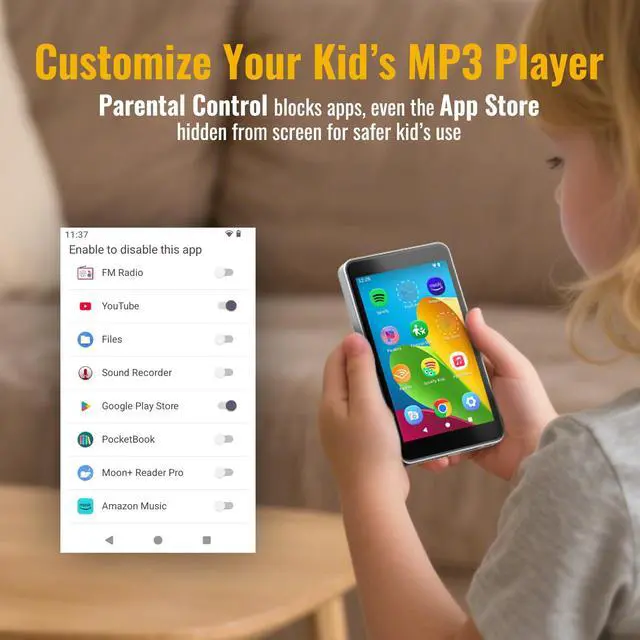 Alt view image 2 of 4 - MP3 Player with Spotify for Kids, Play Store | Android 14, Parental Controls, Night Mode, Audible, Amazon Music, Libby, Earphones & Memory Card Included, Up to 1TB