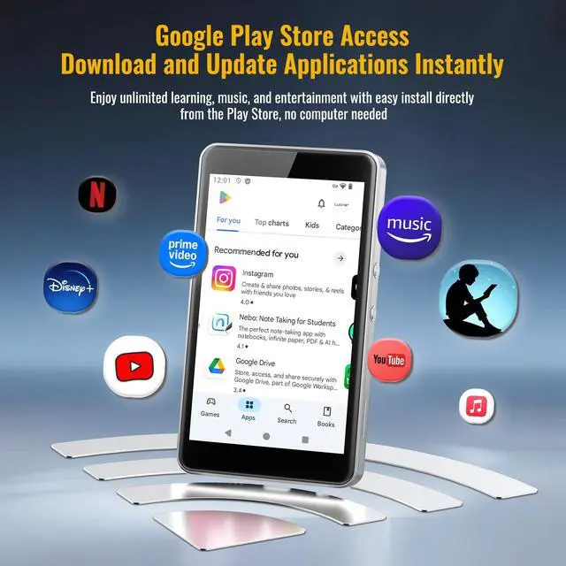 Alt view image 3 of 4 - MP3 Player with Spotify for Kids, Play Store | Android 14, Parental Controls, Night Mode, Audible, Amazon Music, Libby, Earphones & Memory Card Included, Up to 1TB