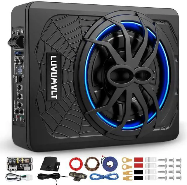 Main image of 1200W 10" Car Subwoofer, Slim Under Seat Powered Subwoofer and Amp Package,High/Low Level Input, Car/Truck Audio Sub Built-in Amplifier amp Combo Package, with Blue LED Light