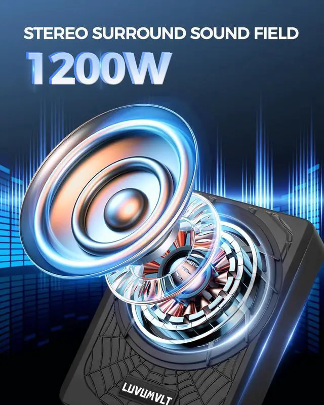 Alt view image 2 of 4 - 1200W 10" Car Subwoofer, Slim Under Seat Powered Subwoofer and Amp Package,High/Low Level Input, Car/Truck Audio Sub Built-in Amplifier amp Combo Package, with Blue LED Light