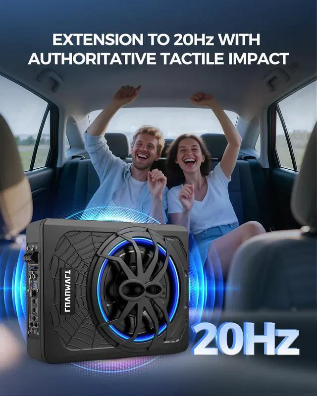 Alt view image 4 of 4 - 1200W 10" Car Subwoofer, Slim Under Seat Powered Subwoofer and Amp Package,High/Low Level Input, Car/Truck Audio Sub Built-in Amplifier amp Combo Package, with Blue LED Light
