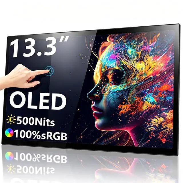 Main image of 13.3 OLED Portable Monitor Touchscreen, 1080P HDR Travel Screen, 500 Nits, Ultra-Slim External Second Monitor for Laptop Mac PC & Android Phone/Tablet (No Touch for iPhone/iPad/Consoles), with Case
