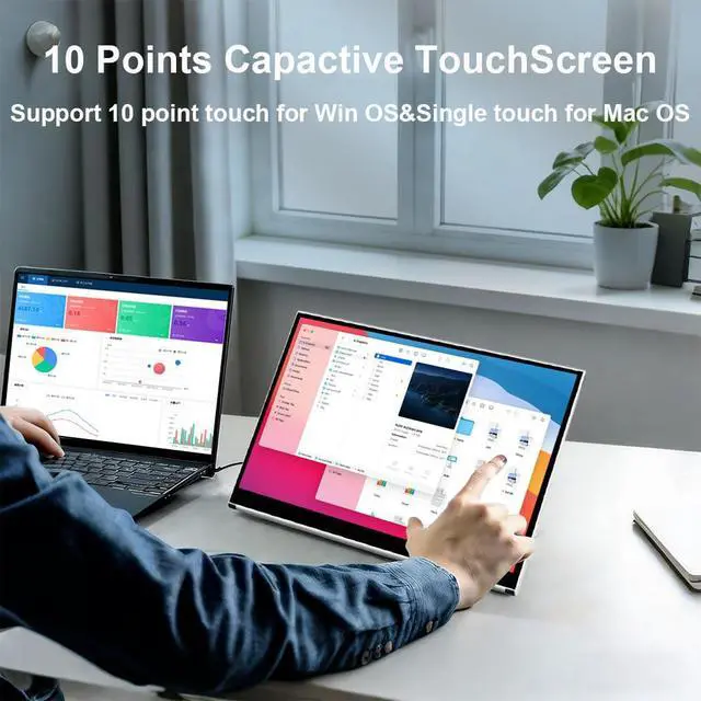 Alt view image 3 of 4 - Portable Monitor Touchscreen, 15.6 Inch 1080P External Monitor with MPP Stylus Included, IPS, FHD, 100% sRGB, 400 Nits, Built-in Stand, USB-C/HDMI/Mini DP for Laptop, PC, Mac, Surface, Console