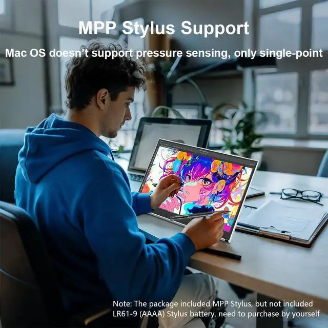 Alt view image 4 of 4 - Portable Monitor Touchscreen, 15.6 Inch 1080P External Monitor with MPP Stylus Included, IPS, FHD, 100% sRGB, 400 Nits, Built-in Stand, USB-C/HDMI/Mini DP for Laptop, PC, Mac, Surface, Console