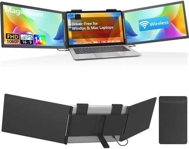 Main image of Dual Laptop Screen Extender, One Cable 14" 1080P IPS Wireless & Wired Laptop Screen, Plug & Play, Portable Triple Monitor for 13.3-16.1" Laptops, Support MacBook M1-M3 Series & Windows(No Speakers)