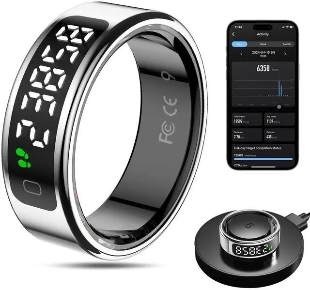 Main image of Smart Ring Health Tracker for Men/Women,Fitness Ring Sleep Tracker,Fast Charging for Long-Lasting Use,for Pedometer Exercise,Monitor Sleep, Heart Rate, Stress,Waterproof(Silver2,10)
