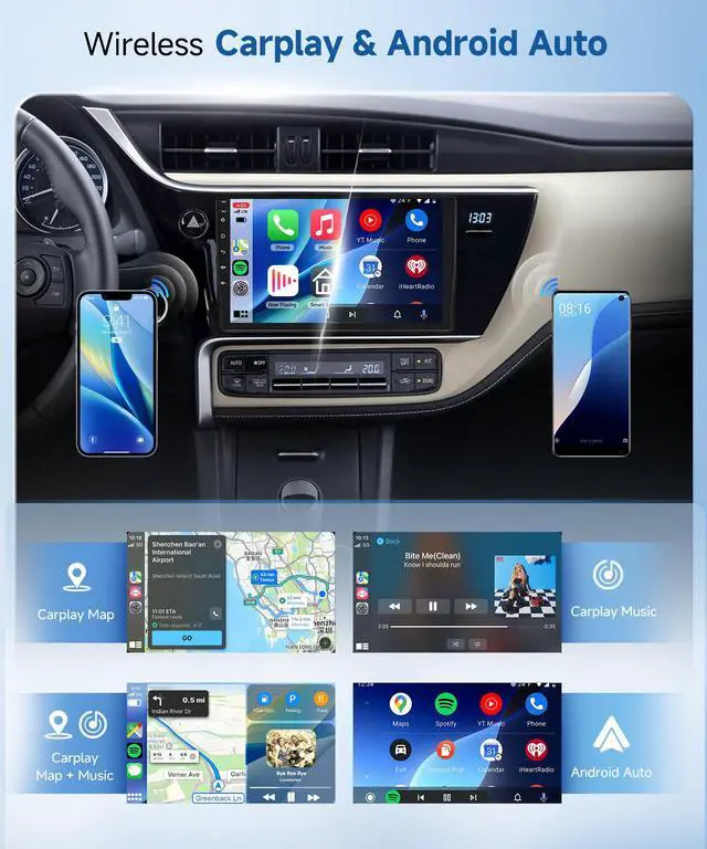 Alt view image 3 of 4 - 5/6GhzWiFi Radio for Toyota Corolla 2017 2018 2019,Snapdragon 8Core 4G+64G Car Stereo with 5.1Bluetooth,Wireless Carplay,DSP HiRes,Android Auto 9inch 1280x720 IPS Touch Screen,Backup Camera,GPS,FM/RDS