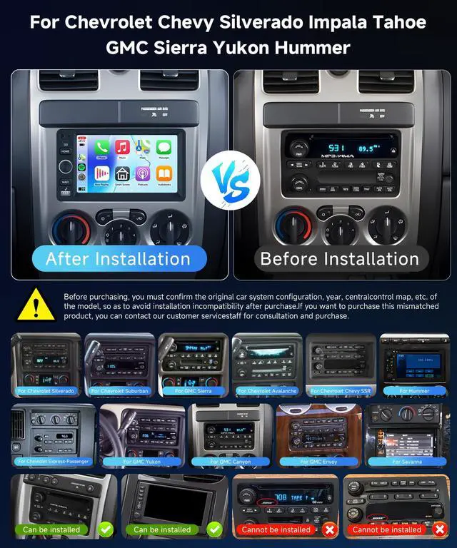 Alt view image 2 of 4 - 4+64G 7 Android Car Stereo for Chevrolet Chevy Silverado Impala Tahoe GMC Sierra Yukon Hummer, Plug&Play Wireless CarPlay Android Auto DSP 32EQ,IPS Touchscreen,GPS,Backup Camera