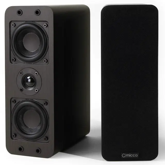 Main image of OoO Passive Slim Bookshelf Speakers with 3-Inch Woofers and Silk Tweeter, Thin Design Under 4" Wide, for Desktop Stereo or Home Theater Surround Sound, Wall Mountable, Pair, Dark Walnut