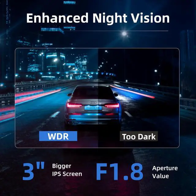 Alt view image 4 of 4 - S1 4K Dash Cam Front - 2160P UHD Dash Camera for Cars, Built-in Wi-Fi, GPS, Bluetooth, 3" IPS Screen, HDR Super Night Vision, 24H Parking Mode, Support Max 512GB, Free 32GB Memory Card