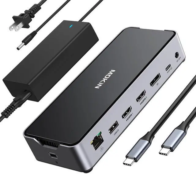 Main image of USB C Docking Station 3 Monitors Laptop USB C Dock Dual Monitor with 2 HDMI DisplayPort 4K144Hz,USB A 2.0/3.0,USBC 3.1 10Gbps&30W Output,Ethernet,microSD&SD,Audio&Mic,150W DC Power for Dell/Lenovo/HP