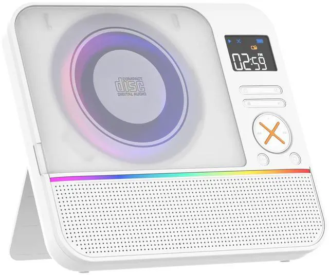 Main image of CD Player Portable, HiFi Stereo Portable CD Player with Bluetooth, Desktop Player Bluetooth for Home with Remote Control, RGB Light, Supports USB/AUX/Sleep Timer(White)