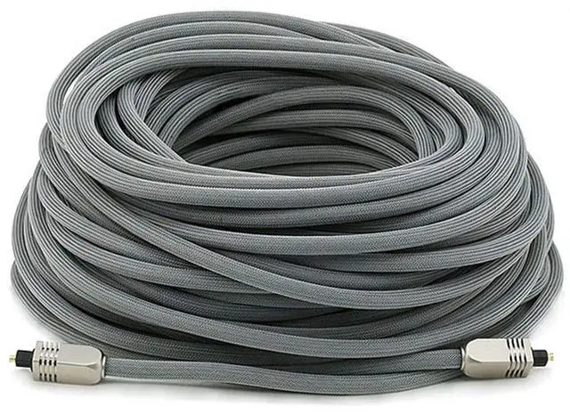 Main image of Premium S/PDIF (Toslink) Digital Optical Audio Cable - Silver - 100ft | Heavy Duty Mesh Jacket, Metal Connector Heads, for Play Station, Xbox one, Home Theater & More Gray