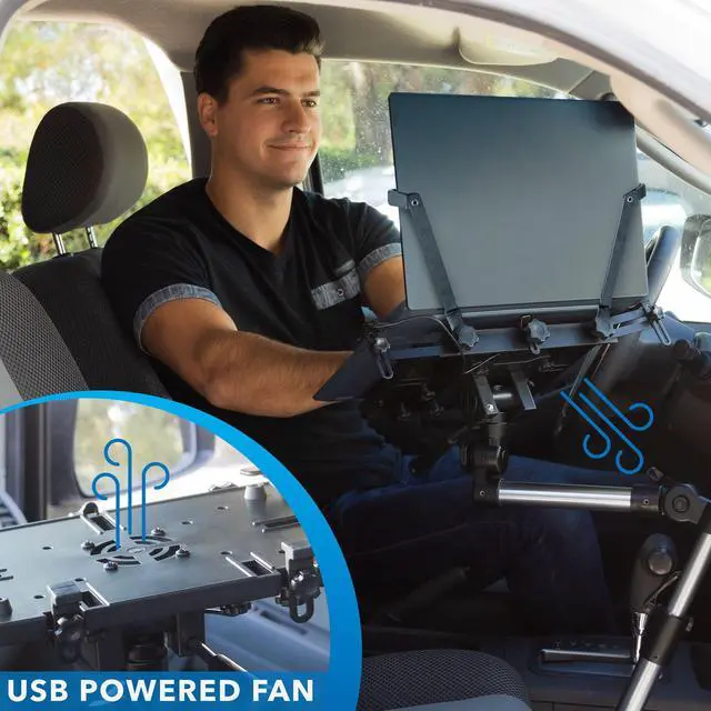 Alt view image 4 of 4 - Car Laptop Mount, No-Drill Vehicle Laptop Stand for Vehicle & Truck, Full Motion Computer Holder for Cars Vans SUVs, Adjustable Height 1422.25, Fits Notebooks Up to 17 with Cooling Tray