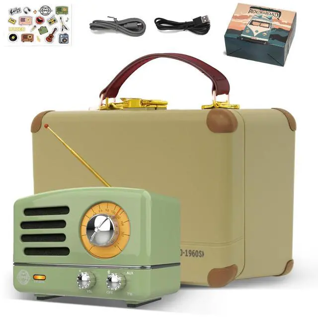 Main image of Portable Bluetooth Speaker, OTR Metal Vintage Small Wireless Speaker, FM Retro Radio with Antenna AUX, High Fidelity Stereo Audio with Suitcase, for Gift Home Outdoor