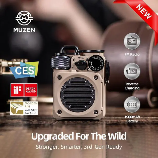 Alt view image 2 of 4 - Upgraded Wild Mini 3.0 Outdoor Portable Wireless Bluetooth Speaker with FM Radio, Phone Charger/15H Playtime/IPX5 Waterproof/3 Mode Flashlight, Rugged Gear for Man Camping/Hiking/Travel(Yellow)