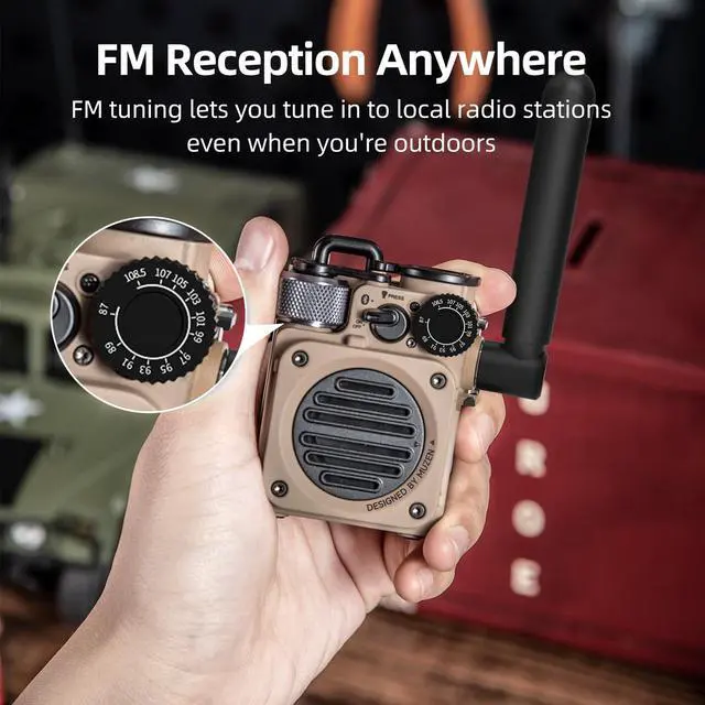 Alt view image 3 of 4 - Upgraded Wild Mini 3.0 Outdoor Portable Wireless Bluetooth Speaker with FM Radio, Phone Charger/15H Playtime/IPX5 Waterproof/3 Mode Flashlight, Rugged Gear for Man Camping/Hiking/Travel(Yellow)