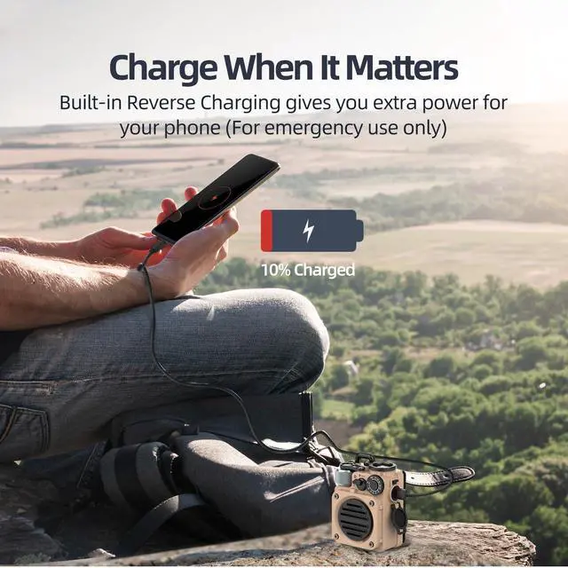 Alt view image 4 of 4 - Upgraded Wild Mini 3.0 Outdoor Portable Wireless Bluetooth Speaker with FM Radio, Phone Charger/15H Playtime/IPX5 Waterproof/3 Mode Flashlight, Rugged Gear for Man Camping/Hiking/Travel(Yellow)