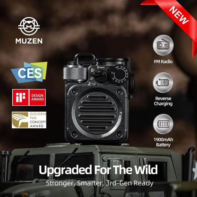 Alt view image 2 of 4 - Upgraded Wild Mini 3.0 Outdoor Portable Wireless Bluetooth Speaker with FM Radio, Phone Charger/15H Playtime/IPX5 Waterproof/3 Mode Flashlight, Rugged Gear for Man Camping/Hiking/Travel(Black)