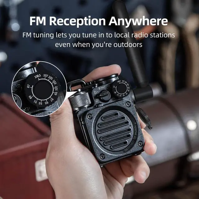 Alt view image 3 of 4 - Upgraded Wild Mini 3.0 Outdoor Portable Wireless Bluetooth Speaker with FM Radio, Phone Charger/15H Playtime/IPX5 Waterproof/3 Mode Flashlight, Rugged Gear for Man Camping/Hiking/Travel(Black)