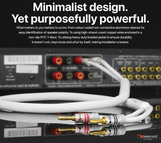 Alt view image 2 of 4 - Excel Series 24k Gold Plated Banana Plugs with Speaker Cable Wire 99.9% Oxygen-Free Copper (OFC) Heavy Duty Braided for Amplifier Hi-Fi Home Theatre - White (14AWG / 15 feet / 4.5m)