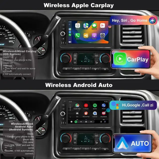 Alt view image 3 of 6 - Upgrade Radio For Chevrolet Chevy Silverado 1500 2003-2006, Yukon Tahoe GMC Sierra 1500 2003-2006, Savana 2003-2007, 7"HD Touchscreen Car Stereo Carplay Android Auto Fast Charging Camera 5GWifi GPS FM