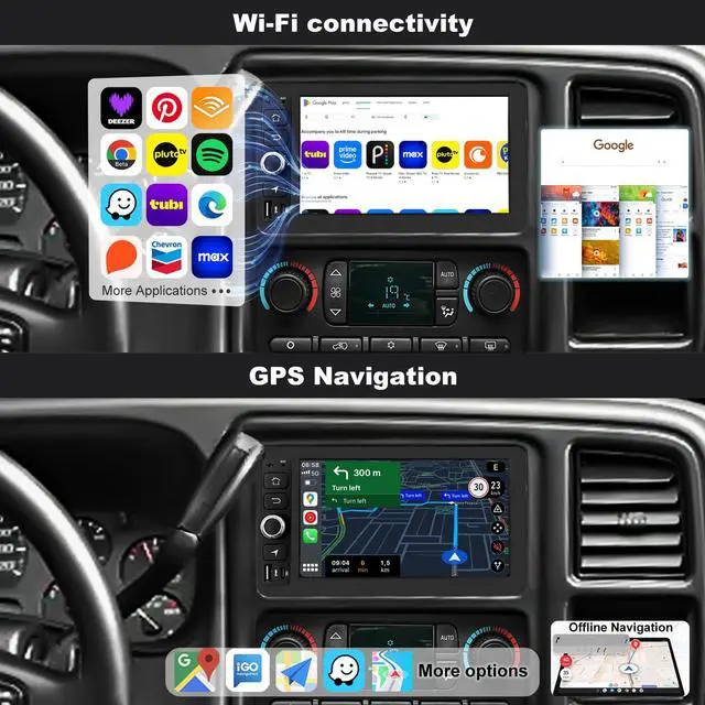 Alt view image 4 of 6 - Upgrade Radio For Chevrolet Chevy Silverado 1500 2003-2006, Yukon Tahoe GMC Sierra 1500 2003-2006, Savana 2003-2007, 7"HD Touchscreen Car Stereo Carplay Android Auto Fast Charging Camera 5GWifi GPS FM