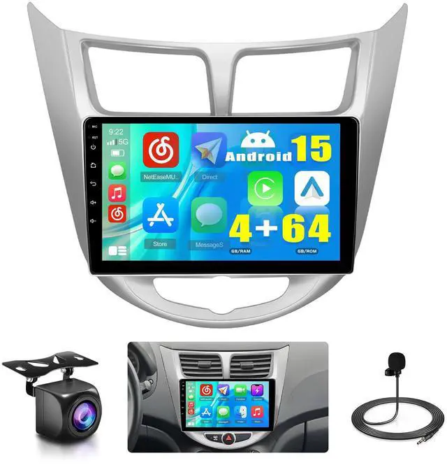 Main image of Qualcomn Chipset 8 Core 4+64GB Android 15 Car Stereo for Hyundai Accent Verna Solaris 2010-2016, 9 Inch Touch Screen Carplay Android Auto Radio DSP Hi-Res+AHD Backup Camera Voice Assistant