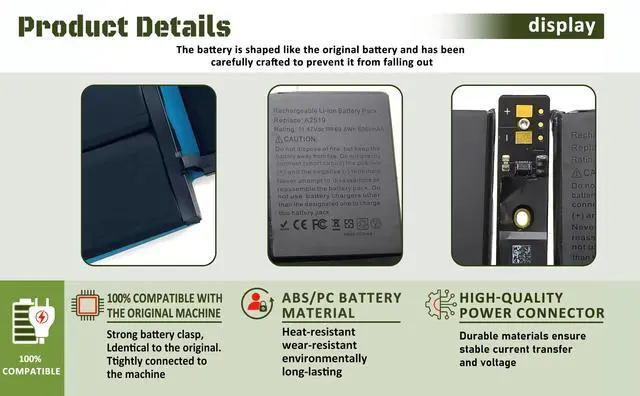 Alt view image 5 of 6 - A2519 A2442 Battery Replacement for MacBook Pro 14-inch A2442 (2021), EMC 3650 8102 A2519 Battery - 6100mAh 69.9Wh