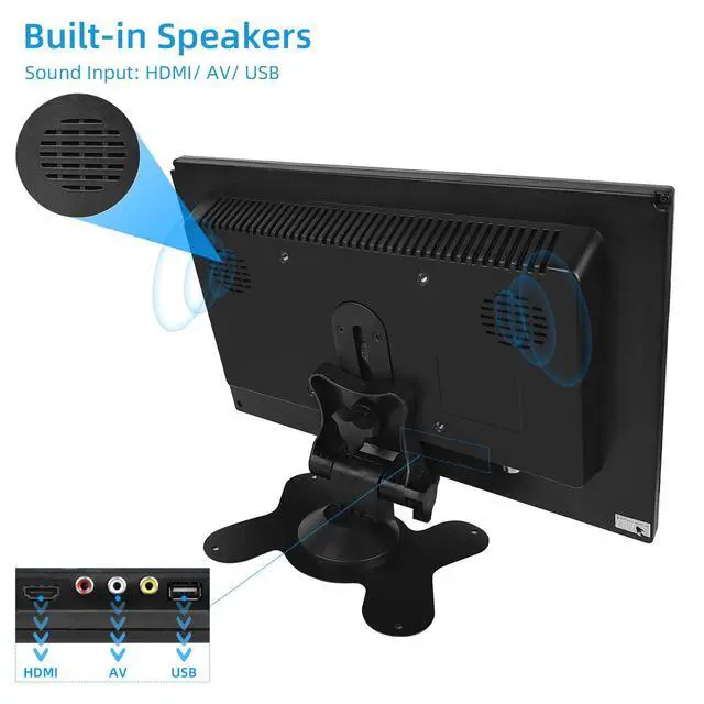 Alt view image 3 of 6 - 10.1 Inch Small Monitor, Raspberry Pi Screen Built-in Speakers, Mini Display 1024 x 600, 60 Hz, 5ms, IPS Screen Display w/Remote Control, HDMI VGA AV BNC Input, Computer Monitor