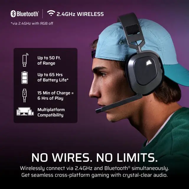Alt view image 3 of 6 - HS80 MAX Wireless Xbox Gaming Headset with Bluetooth Dolby Atmos Broadcast Quality Microphone iCUE Compatible Xbox, PC, Mac, Mobile Steel Gray