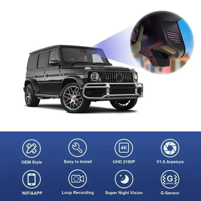 Alt view image 3 of 6 - 4K Dash Cam Suitable for Mercedes-Benz G-Class 2019-2024 G550 (HD2-6166, with 10 Vents) W463, OEM Look, UHD 2160P Video, Loop Recording, Built-in WiFi & APP, G-Sensor, Plug & Play, 64GB Card