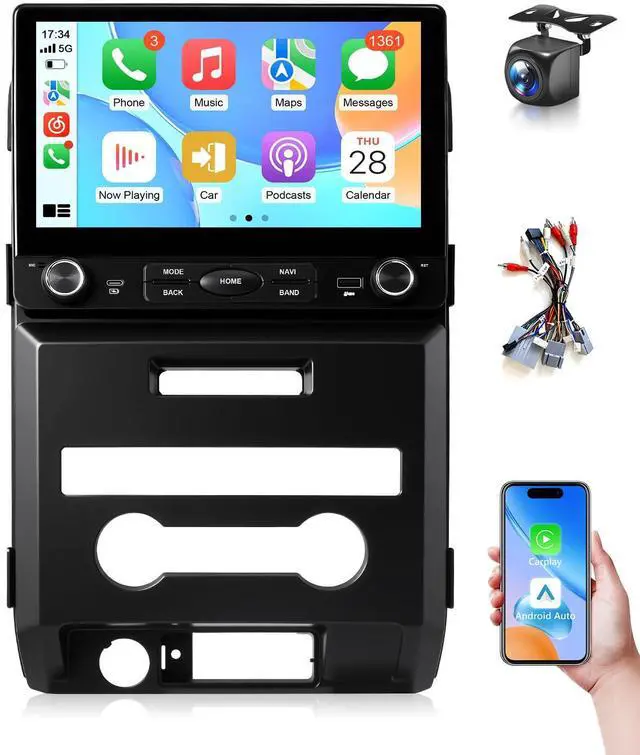 Main image of 4 + 64GB Stereo Radio for Ford F150 2009 to 2014, Car Radio with Wireless CarPlay/Android Auto for F-150 Manual A/C, IPS Touchscreen Car Radio Player Supports DPS/Backup Camera/FM/SWC