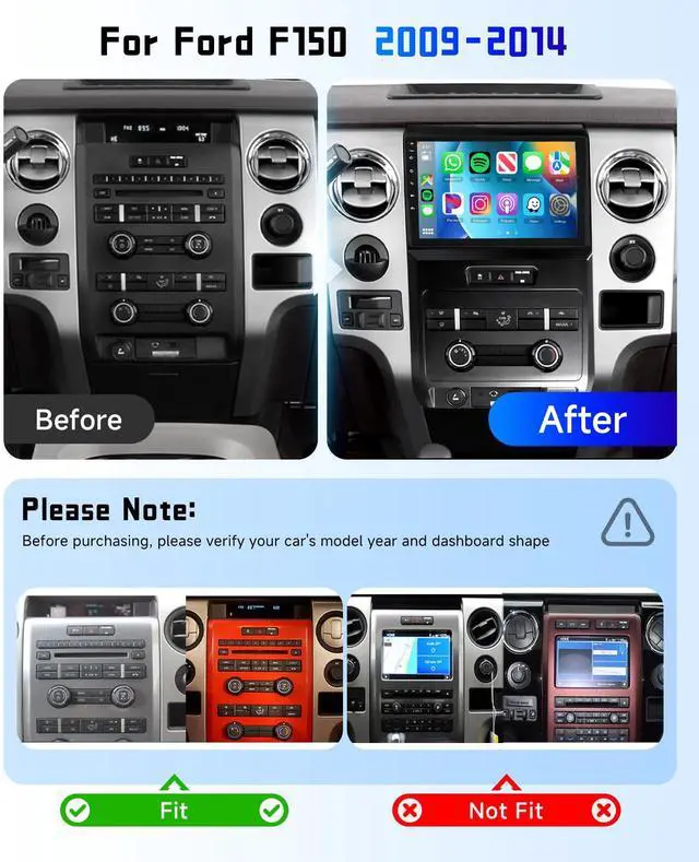 Alt view image 2 of 6 - 4G+128G Car Radio Stereo for Ford F150 2009-2014, 9inch HD in-Cell Touch Screen/Android 15/Wireless CarPlay/Android Auto/GPS/WiFi/5.0Bluetooth/FM/RDS/SWC/AHD Backup Camera