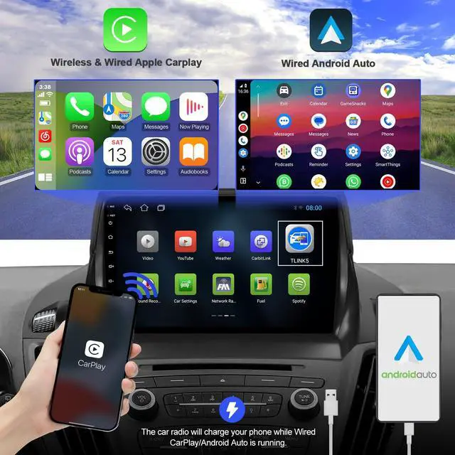 Alt view image 3 of 6 - 2+32G Android 12 Double Din Car Stereo for Ford Escape 2013-2016 with 9 Inch Touchscreen Radio Built-in Wireless Carplay/Android Auto/GPS/Bluetooth/FM/AUX-in/Steering Wheel Controls/Backup Camera