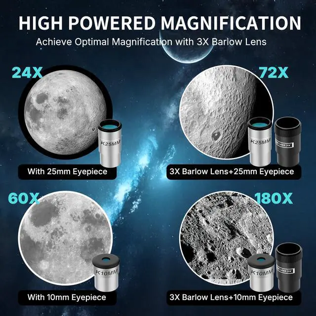 Alt view image 3 of 6 - Telescope for Adults High Powered, 90mm Aperture 600mm Astronomy Portable Professional Refractor Telescope for Beginners, Magnification 180X, with Adjustable Tripod, Phone Adapter, Carry Bag